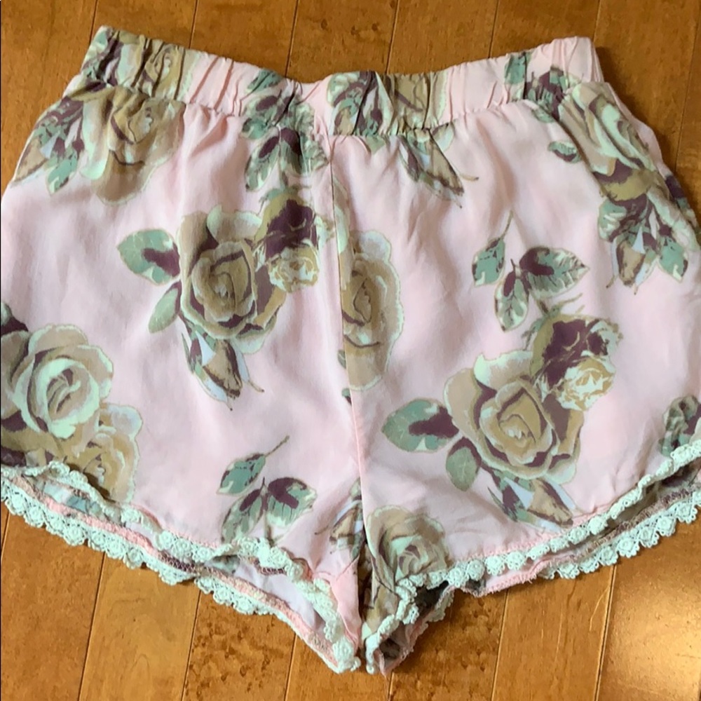 Pink floral shorts! Never worn